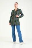 Kadın Kazayağı Desenli Metal Düğme Detaylı Ceket Yeşil - 1