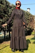 Siyah Gabardin Elbise - 5