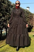 Siyah Gabardin Elbise - 4