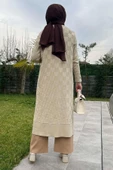 Dama Desenli Taş Triko Hırka - 9