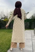Dama Desenli Taş Triko Hırka - 11