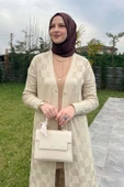 Dama Desenli Taş Triko Hırka - 7