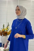 Gonca Taşlı Triko Tunik Saks - 2