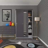 Kenzlife gardırop sürgülü kapaklı kapılı 100 papatya gri aynalı gardolap dolap thumbnail 1