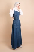 Askılı Denim Elbise Torba Cep Detaylı Kot Jile Elbise - Mavi - 2