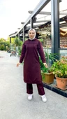 Uzun Tunik Kapşonlu Kenardan Yırtmaçlı İkili Spor Takım - 03034.020 - Mürdüm - 3