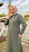Uzun Tunik Kapşonlu Kenardan Yırtmaçlı İkili Spor Takım - 03034.005 - Haki thumbnail 2
