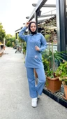 Kapşonlu Çıtçıtlı Sade Basic İkili Eşofman Spor Takımı - 03036.004 - Mavi - 3