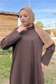 O Yaka Yırtmançlı Uzun Geniş Rahat Tunik Pantolon Sade Basic Spor Takımı - 03040.028 - Kahverengi thumbnail 7