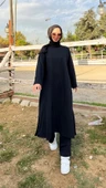 O Yaka Yırtmançlı Uzun Geniş Rahat Tunik Pantolon Sade Basic Spor Takımı - 03040.003 - Siyah thumbnail 3