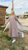 O Yaka Yırtmançlı Uzun Geniş Rahat Tunik Pantolon Sade Basic Spor Takımı - 03040.016 - Vizon - 5