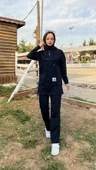 Kapşonlu Çıtçıtlı Sade Basic İkili Eşofman Spor Takımı - 03036.003 - Siyah thumbnail 1