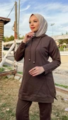 Kapşonlu O Yaka Sade Basic İkili Eşofman Spor Takımı - 03039.028 - Kahverengi - 6