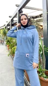Kapşonlu Çıtçıtlı Sade Basic İkili Eşofman Spor Takımı - 03036.004 - Mavi - 6