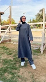 O Yaka Yırtmançlı Uzun Geniş Rahat Tunik Pantolon Sade Basic Spor Takımı - 03040.017 - Antrasit - 3