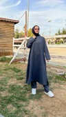 O Yaka Yırtmançlı Uzun Geniş Rahat Tunik Pantolon Sade Basic Spor Takımı - 03040.017 - Antrasit - 5