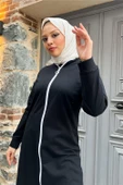 Bisiklet Yaka Fermuarlı Uzun Tunik Sade Basic Spor Takımı - 03044.003 - Siyah thumbnail 6