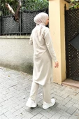 Bisiklet Yaka Fermuarlı Uzun Tunik Sade Basic Spor Takımı - 03044.027 - Ekru - 5