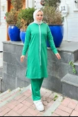 Bisiklet Yaka Fermuarlı Uzun Tunik Sade Basic Spor Takımı - 03044.111 - Beneton Yeşil thumbnail 1
