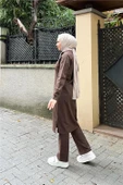 Bisiklet Yaka Fermuarlı Uzun Tunik Sade Basic Spor Takımı - 03044.028 - Kahverengi thumbnail 4