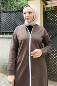 Bisiklet Yaka Fermuarlı Uzun Tunik Sade Basic Spor Takımı - 03044.028 - Kahverengi thumbnail 5