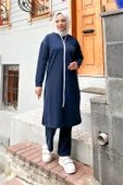 Bisiklet Yaka Fermuarlı Uzun Tunik Sade Basic Spor Takımı - 03044.015 - Lacivert - 2