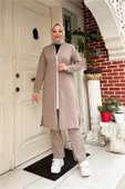 Bisiklet Yaka Fermuarlı Uzun Tunik Sade Basic Spor Takımı - 03044.016 - Vizon - 1