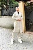 Bisiklet Yaka Fermuarlı Uzun Tunik Sade Basic Spor Takımı - 03044.027 - Ekru - 8