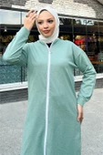Bisiklet Yaka Fermuarlı Uzun Tunik Sade Basic Spor Takımı - 03044.100 - Çağla Yeşili thumbnail 5