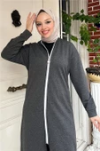 Bisiklet Yaka Fermuarlı Uzun Tunik Sade Basic Spor Takımı - 03044.017 - Antrasit thumbnail 6