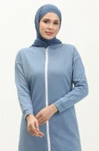 Bisiklet Yaka Fermuarlı Uzun Tunik Sade Basic Spor Takımı - 03044.004 - Mavi - 2