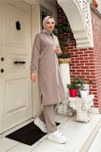 Bisiklet Yaka Fermuarlı Uzun Tunik Sade Basic Spor Takımı - 03044.016 - Vizon - 8