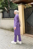 Bisiklet Yaka Fermuarlı Uzun Tunik Sade Basic Spor Takımı - 03044.207 - Koyu Lila - 3