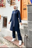 Bisiklet Yaka Fermuarlı Uzun Tunik Sade Basic Spor Takımı - 03044.015 - Lacivert - 4