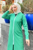 Bisiklet Yaka Fermuarlı Uzun Tunik Sade Basic Spor Takımı - 03044.111 - Beneton Yeşil thumbnail 7