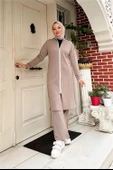 Bisiklet Yaka Fermuarlı Uzun Tunik Sade Basic Spor Takımı - 03044.016 - Vizon - 5