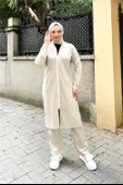 Bisiklet Yaka Fermuarlı Uzun Tunik Sade Basic Spor Takımı - 03044.027 - Ekru - 1