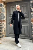 Bisiklet Yaka Fermuarlı Uzun Tunik Sade Basic Spor Takımı - 03044.003 - Siyah thumbnail 3