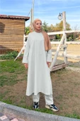 O Yaka Yırtmançlı Uzun Geniş Rahat Tunik Pantolon Sade Basic Spor Takımı - 03040.008 - Gri - 5