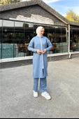 Bisiklet Yaka Fermuarlı Uzun Tunik Sade Basic Spor Takımı - 03044.006 - İndigo - 2