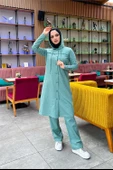 Kapşonlu Düğmeli Sade Basic Uzun Tunik ve Pantolon İkili Spor Takım - 03072.100 - Çağla Yeşili thumbnail 11