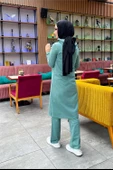 Kapşonlu Düğmeli Sade Basic Uzun Tunik ve Pantolon İkili Spor Takım - 03072.100 - Çağla Yeşili thumbnail 8