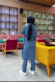 Kapşonlu Yandat Çıtçıtlı Sade Basic Uzun Tunik ve Pantolon İkili Spor Takım - 03071.006 - İndigo - 6