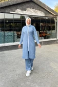 Bisiklet Yaka Fermuarlı Uzun Tunik Sade Basic Spor Takımı - 03044.006 - İndigo - 6