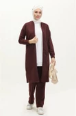 Bisiklet Yaka Fermuarlı Uzun Tunik Sade Basic Spor Takımı - 03044.009 - Bordo thumbnail 2