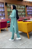 Kapşonlu Yandat Çıtçıtlı Sade Basic Uzun Tunik ve Pantolon İkili Spor Takım - 03071.100 - Çağla Yeşili thumbnail 7