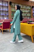 Kapşonlu Yandat Çıtçıtlı Sade Basic Uzun Tunik ve Pantolon İkili Spor Takım - 03071.100 - Çağla Yeşili thumbnail 8