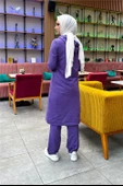 Kapşonlu Düğmeli Sade Basic Uzun Tunik ve Pantolon İkili Spor Takım - 03072.207 - Koyu Lila - 7