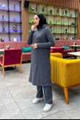 Kapşonlu Yandat Çıtçıtlı Sade Basic Uzun Tunik ve Pantolon İkili Spor Takım - 03071.017 - Antrasit thumbnail 6