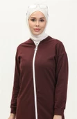 Bisiklet Yaka Fermuarlı Uzun Tunik Sade Basic Spor Takımı - 03044.009 - Bordo thumbnail 3